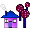 download House With Trees clipart image with 225 hue color