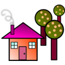 download House With Trees clipart image with 315 hue color