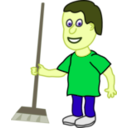 download Young Housekeeper Boy With Broomstick clipart image with 45 hue color