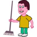 download Young Housekeeper Boy With Broomstick clipart image with 315 hue color