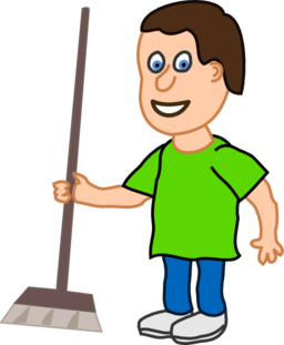 Young Housekeeper Boy With Broomstick