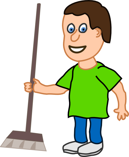 Young Housekeeper Boy With Broomstick