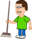 Young Housekeeper Boy With Broomstick