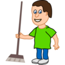 Young Housekeeper Boy With Broomstick