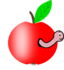 Apple Red With A Green Leaf With Funny Worm