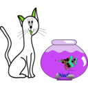 download White Cat And Fish clipart image with 90 hue color
