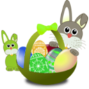 download Funny Bunny Face With Easter Eggs In A Basket With Baby Rabbit clipart image with 45 hue color