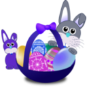 download Funny Bunny Face With Easter Eggs In A Basket With Baby Rabbit clipart image with 225 hue color