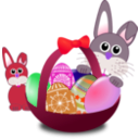 download Funny Bunny Face With Easter Eggs In A Basket With Baby Rabbit clipart image with 315 hue color