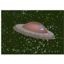 download Flying Saucer With Alien clipart image with 180 hue color