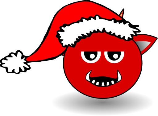 Little Red Devil Head Cartoon With Santa Claus Hat