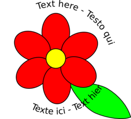 Flower Six Red Petals Black Outline Green Leaf With Upper And Lower Text