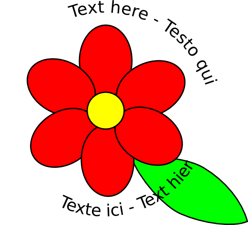 Flower Six Red Petals Black Outline Green Leaf With Upper And Lower Text